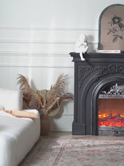 Retro Black Carved Fireplace | LEUKHOME