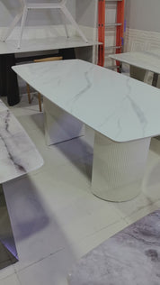 Dining Table Sintered Stone Carbon Steel LKD102DTHX | LEUKHOME