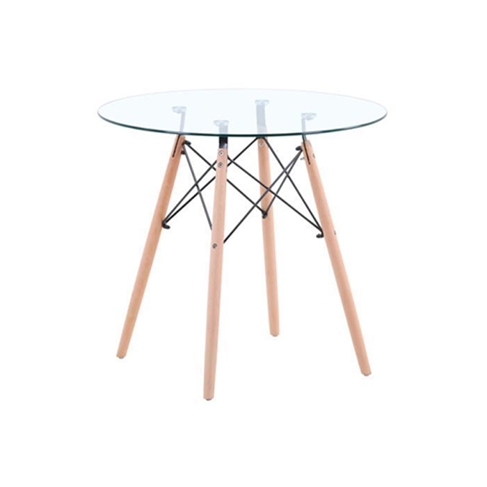 Dining Table Cross Round Glass - Nordic Minimalist Design | LEUKHOME
