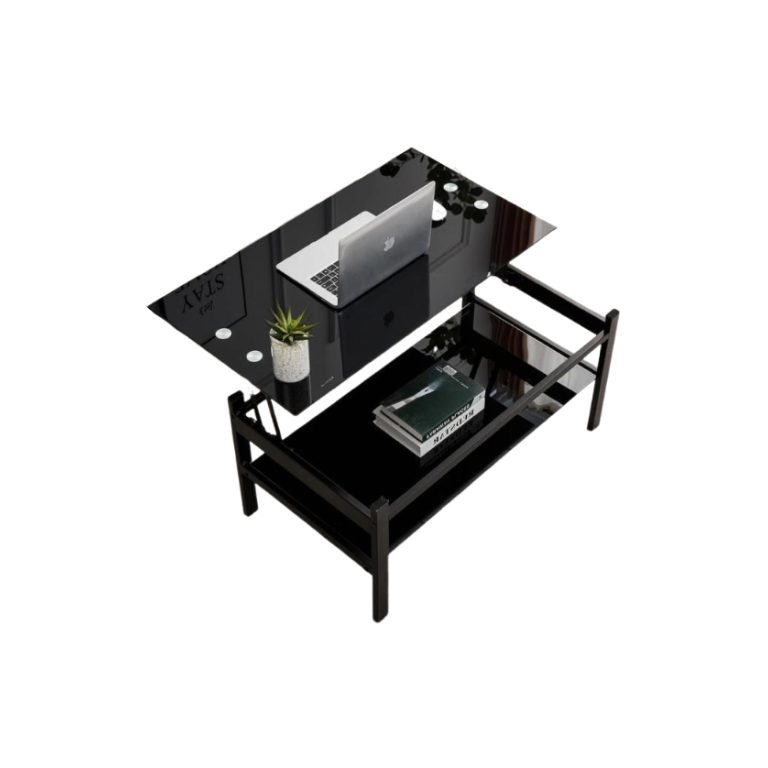 Coffee Table. Black Rectangular Glass with Liftable Glass Top | LEUKHOME
