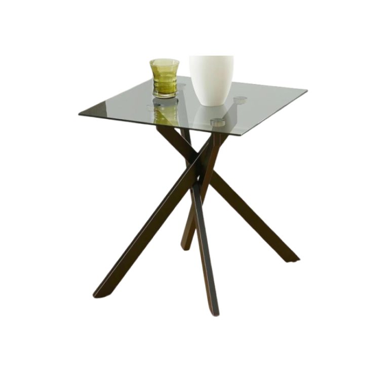 Side Table Square Glass - X - Shaped Metal Legs | LEUKHOME