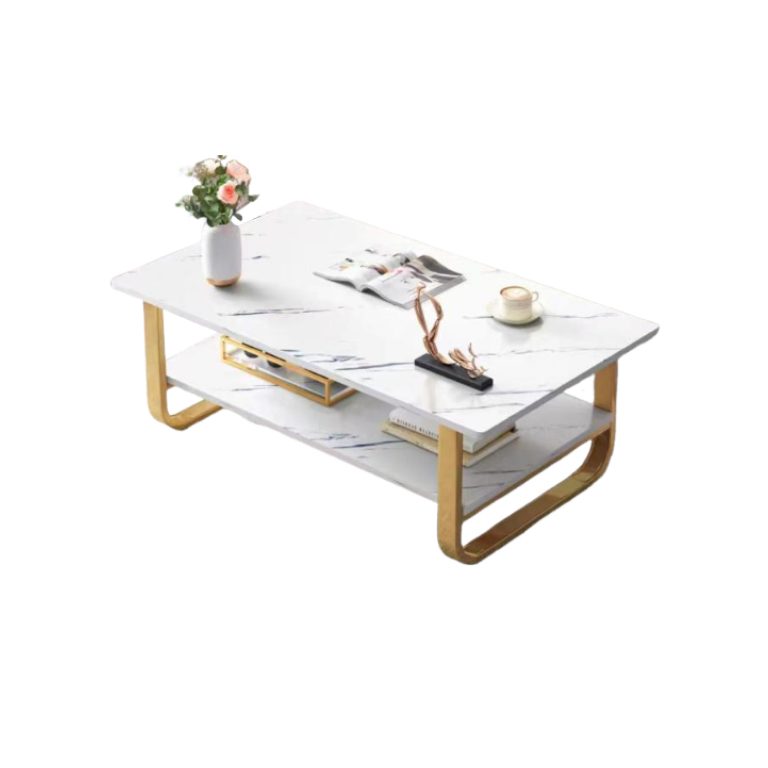 Coffee Table Marble Color Rectangular | Luxury Double - layer Design | LEUKHOME