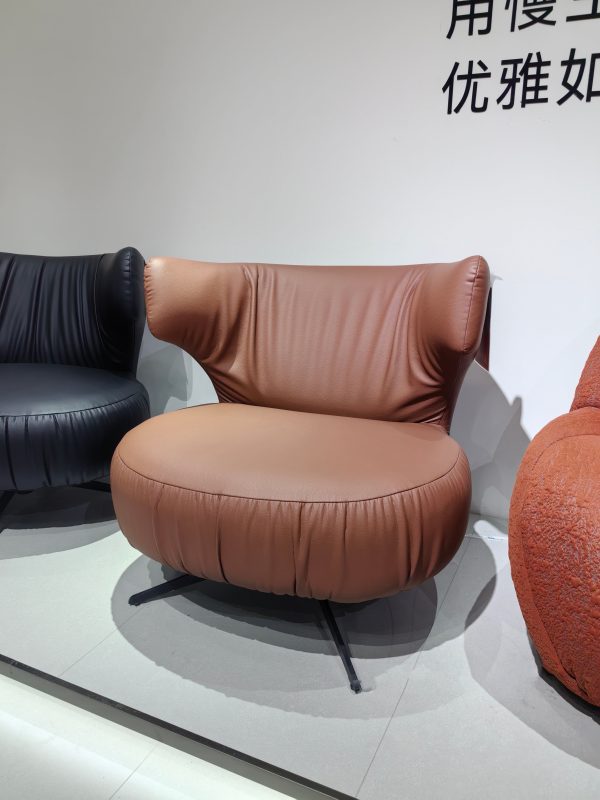 Warm Brown Leather Armchair with 360° Rotation | LEUKHOME
