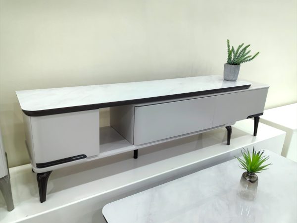 TV Stand Artificial Stone Baking Paint | Arc Design | LEUKHOME