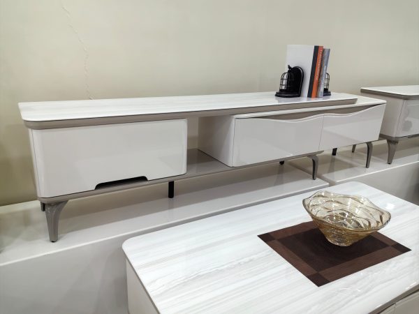 TV Stand Wave Drawer & High - Gloss Sintered Stone | LEUKHOME