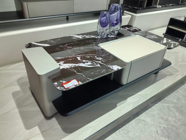 Coffee Table Artificial Stone Saddle Leather Wood Veneer LKL017CTZZ | LEUKHOME