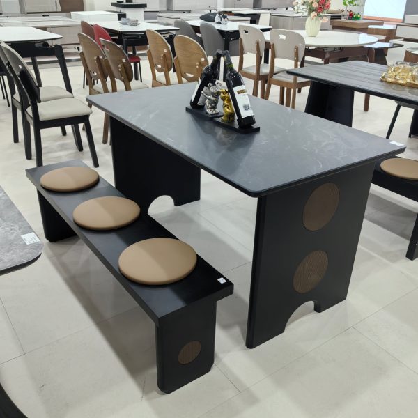 Dining Table Artificial Stone Wood Veneer LKD053DTFH | LEUKHOME