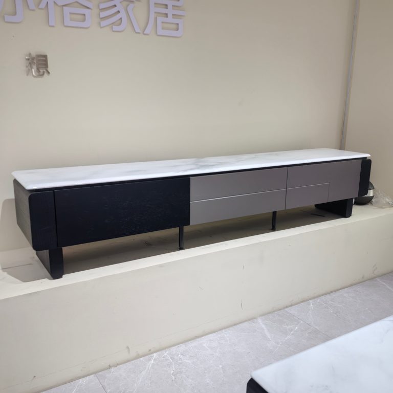 TV Stand Artificial Stone Wood Veneer - Marble Top & Stylish Design | LEUKHOME