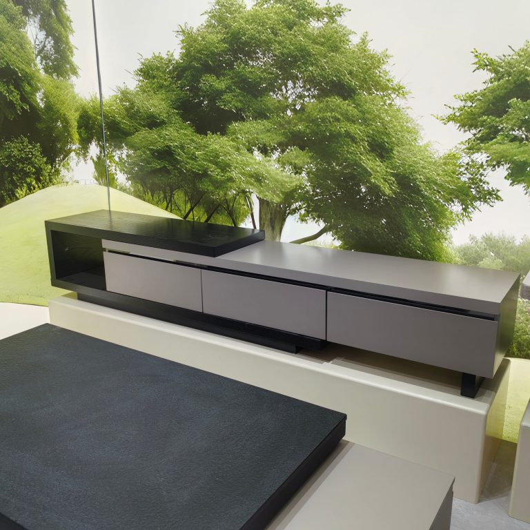 TV Stand with Black - Grey Color Splicing | LEUKHOME