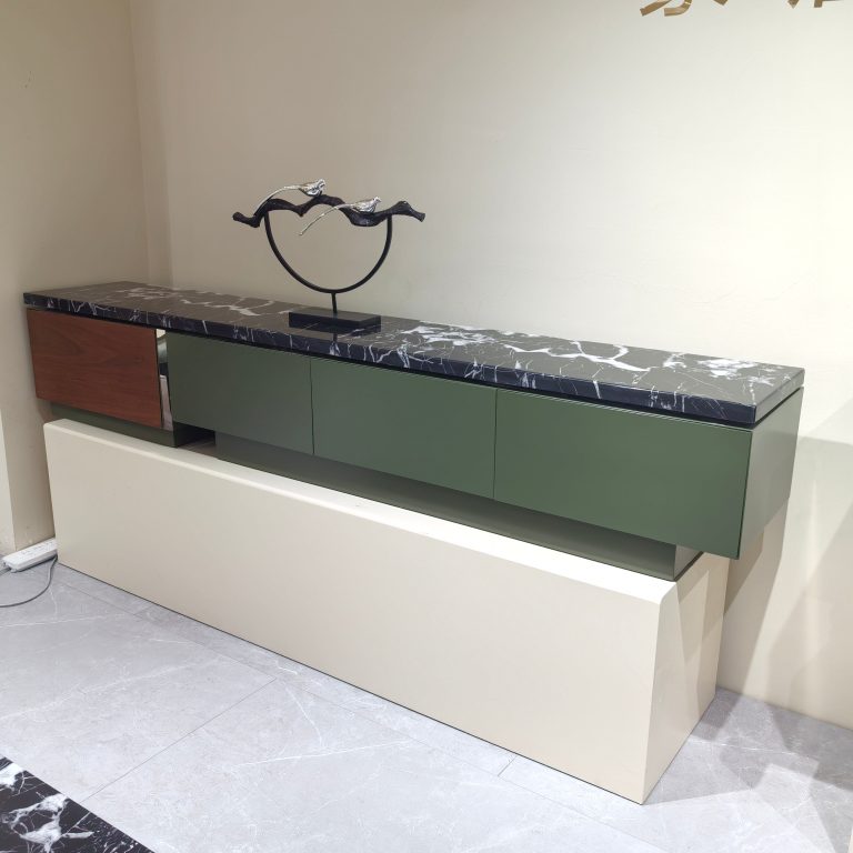 TV Stand Marble Baking Paint Wood Veneer - Black & White Marble Top | LEUKHOME