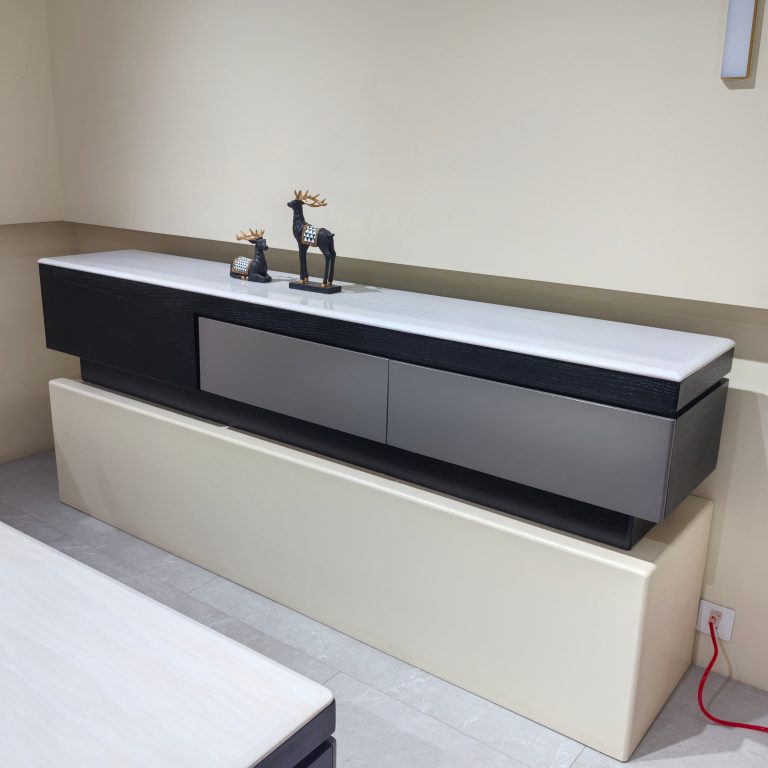 TV Stand with Black - White - Gray Color Blocking | LEUKHOME
