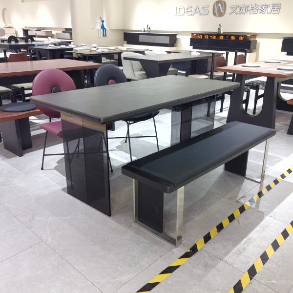 Dining Table Stainless Steel Wood Veneer Acrylic LKD041DTAYG | LEUKHOME